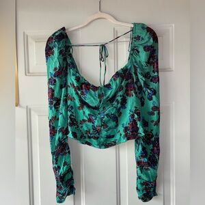 Free People teal floral boho crop top size XS